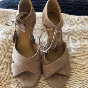 Ann Taylor Gray Ezra Suede Tassel Sandals